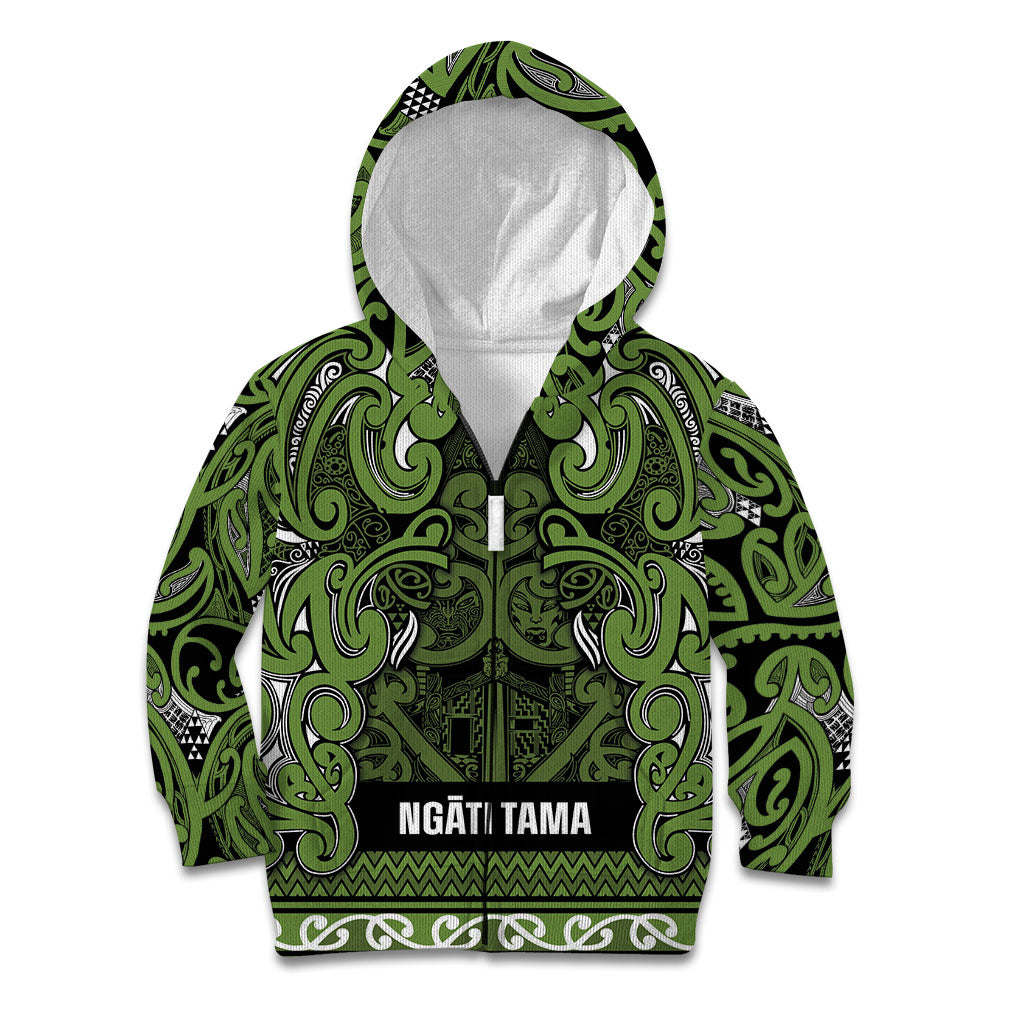 Aotearoa Iwi Ngāti Tama ki Taranaki Trust Kid Hoodie Maori Wharenui House Tribal Pattern LT9 Zip Hoodie Lime - Polynesian Pride