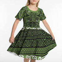 Aotearoa Iwi Ngāti Tama ki Taranaki Trust Kid Short Sleeve Dress Maori Wharenui House Tribal Pattern LT9 - Polynesian Pride