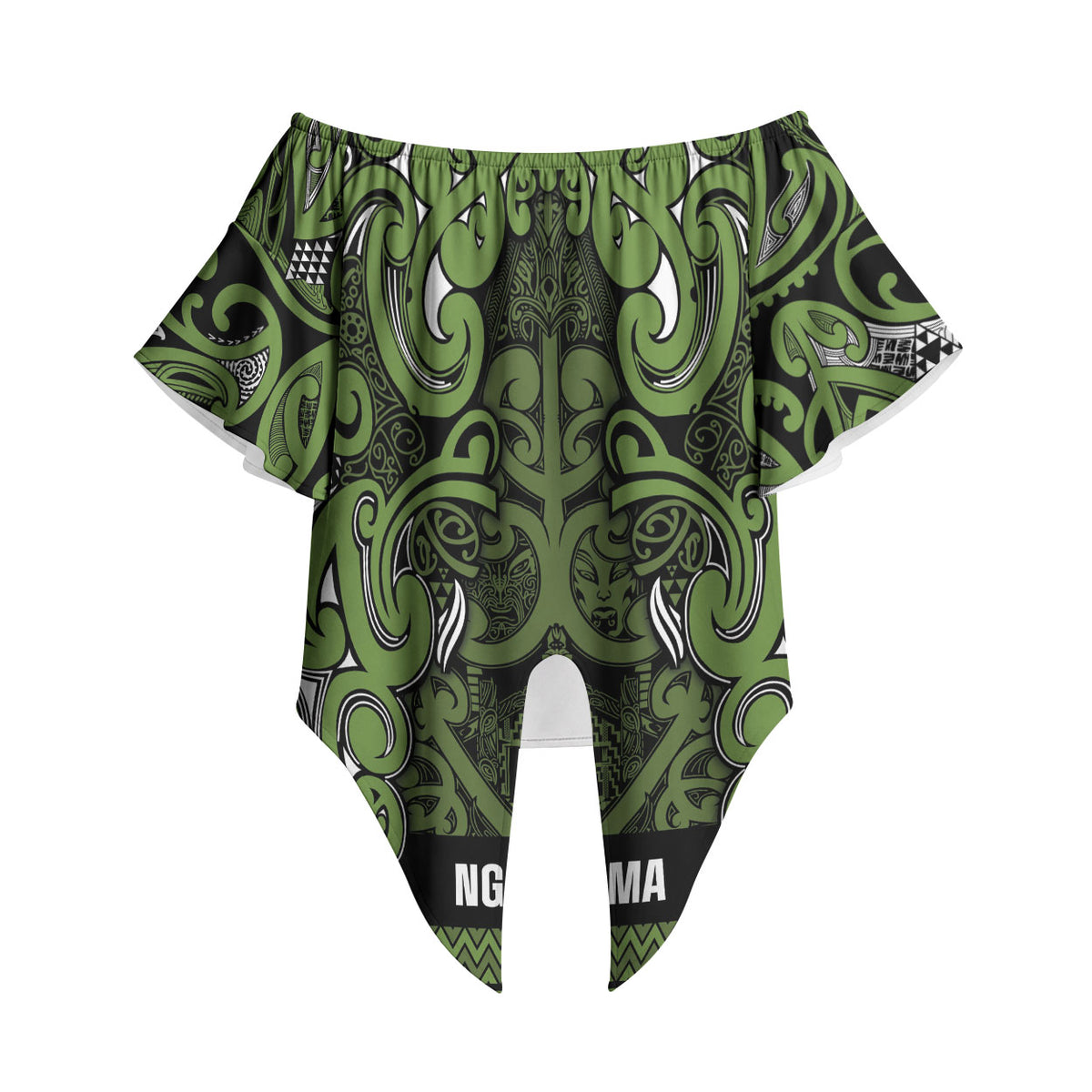 Aotearoa Iwi Ngāti Tama ki Taranaki Trust Off Shoulder Wrap Waist Top Maori Wharenui House Tribal Pattern LT9 - Polynesian Pride