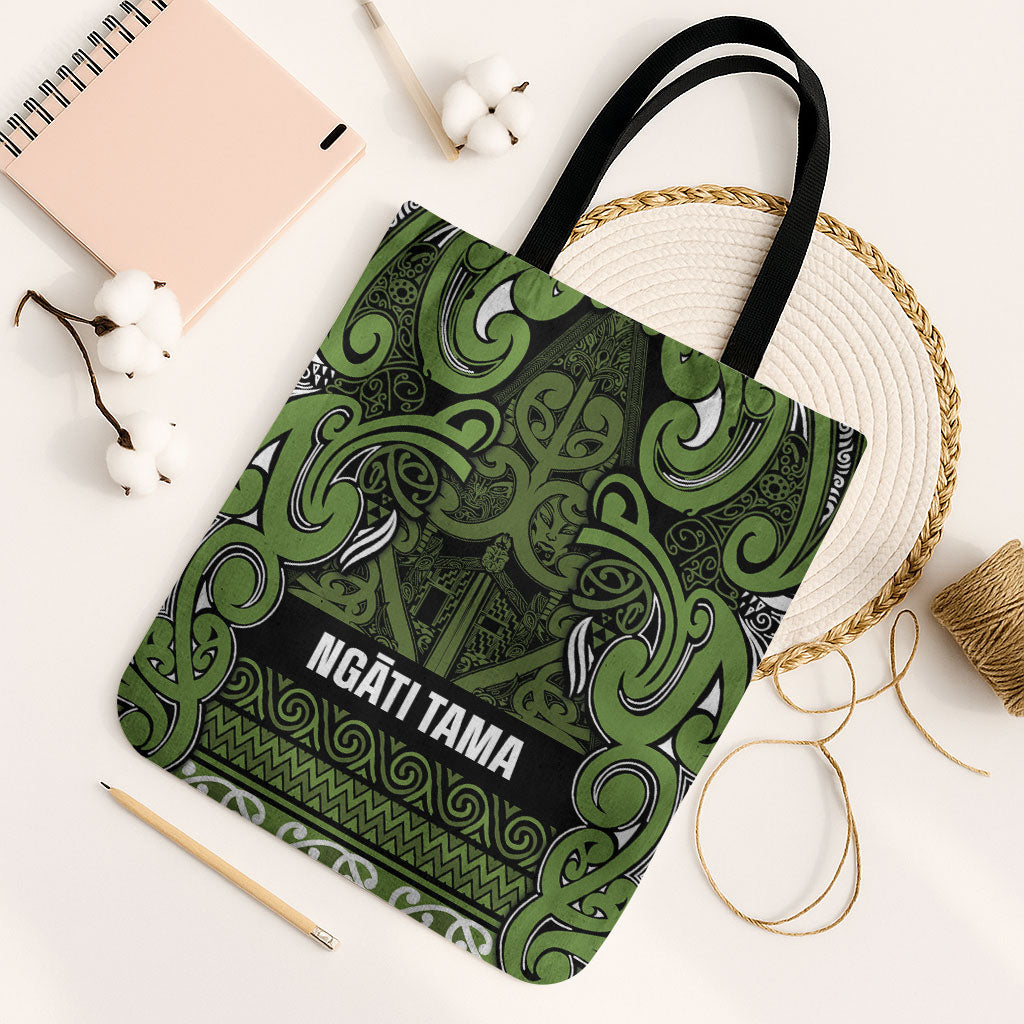 Aotearoa Iwi Ngāti Tama ki Taranaki Trust Tote Bag Maori Wharenui House Tribal Pattern LT9 Black Strap One Size Lime - Polynesian Pride