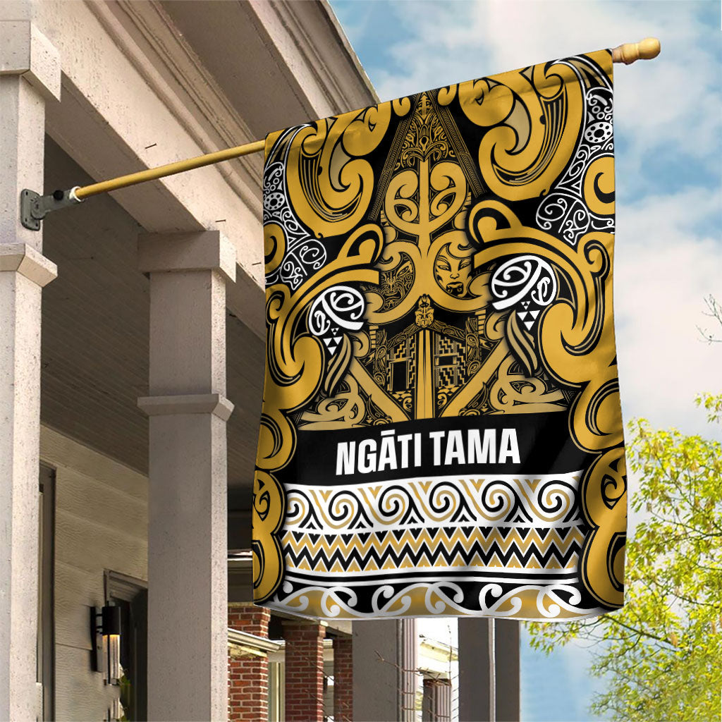Aotearoa Iwi Ngāti Tama ki Te Waipounamu Trust Garden Flag Maori Wharenui House Tribal Pattern LT9 House Flag Gold - Polynesian Pride