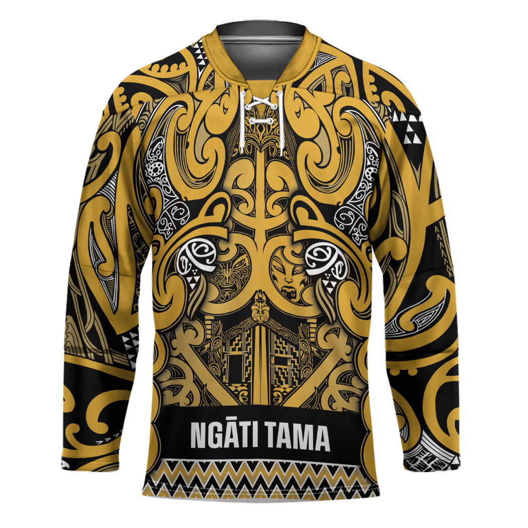 Aotearoa Iwi Ngāti Tama ki Te Waipounamu Trust Hockey Jersey Maori Wharenui House Tribal Pattern LT9 Unisex Gold - Polynesian Pride