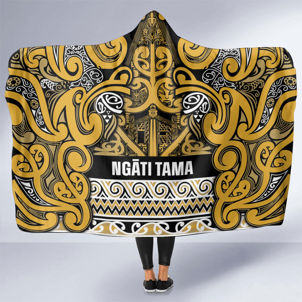 Aotearoa Iwi Ngāti Tama ki Te Waipounamu Trust Hooded Blanket Maori Wharenui House Tribal Pattern LT9 One Size Gold - Polynesian Pride