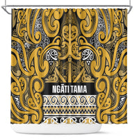 Aotearoa Iwi Ngāti Tama ki Te Waipounamu Trust Shower Curtain Maori Wharenui House Tribal Pattern LT9 Gold - Polynesian Pride