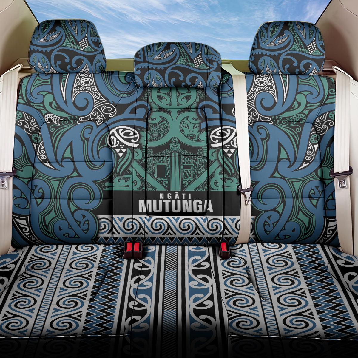 Aotearoa Iwi Ngati Mutunga Back Car Seat Cover Maori Wharenui House Tribal Pattern LT9 One Size Ocean Blue - Polynesian Pride