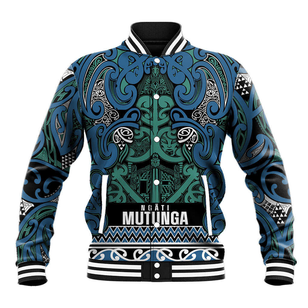 Aotearoa Iwi Ngati Mutunga Baseball Jacket Maori Wharenui House Tribal Pattern LT9 Unisex Ocean Blue - Polynesian Pride