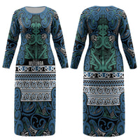 Aotearoa Iwi Ngati Mutunga Couples Matching Long Sleeve Bodycon Dress and Long Sleeve Button Shirt Maori Wharenui House Tribal Pattern LT9 - Polynesian Pride