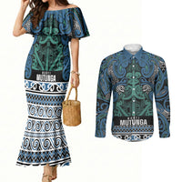 Aotearoa Iwi Ngati Mutunga Couples Matching Mermaid Dress and Long Sleeve Button Shirt Maori Wharenui House Tribal Pattern LT9 Ocean Blue - Polynesian Pride