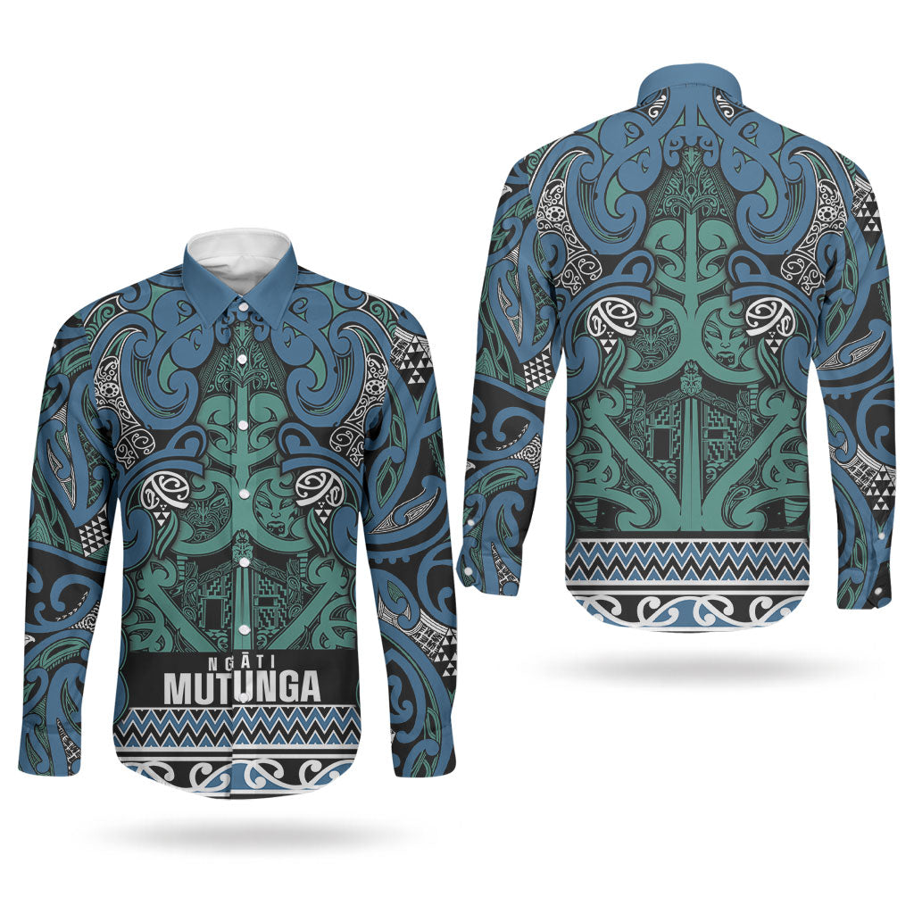 Aotearoa Iwi Ngati Mutunga Couples Matching Mermaid Dress and Long Sleeve Button Shirt Maori Wharenui House Tribal Pattern LT9 - Polynesian Pride