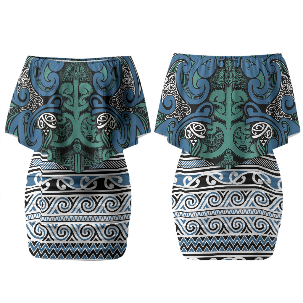 Aotearoa Iwi Ngati Mutunga Couples Matching Off Shoulder Short Dress and Hawaiian Shirt Maori Wharenui House Tribal Pattern LT9 - Polynesian Pride