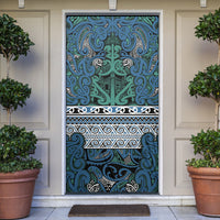 Aotearoa Iwi Ngati Mutunga Door Cover Maori Wharenui House Tribal Pattern LT9 Ocean Blue - Polynesian Pride
