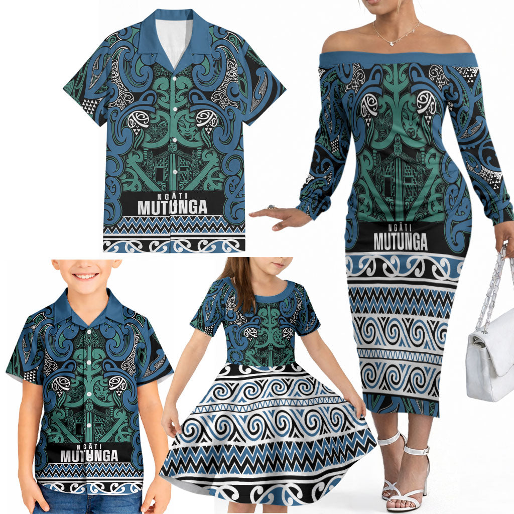 Aotearoa Iwi Ngati Mutunga Family Matching Off The Shoulder Long Sleeve Dress and Hawaiian Shirt Maori Wharenui House Tribal Pattern LT9 - Polynesian Pride