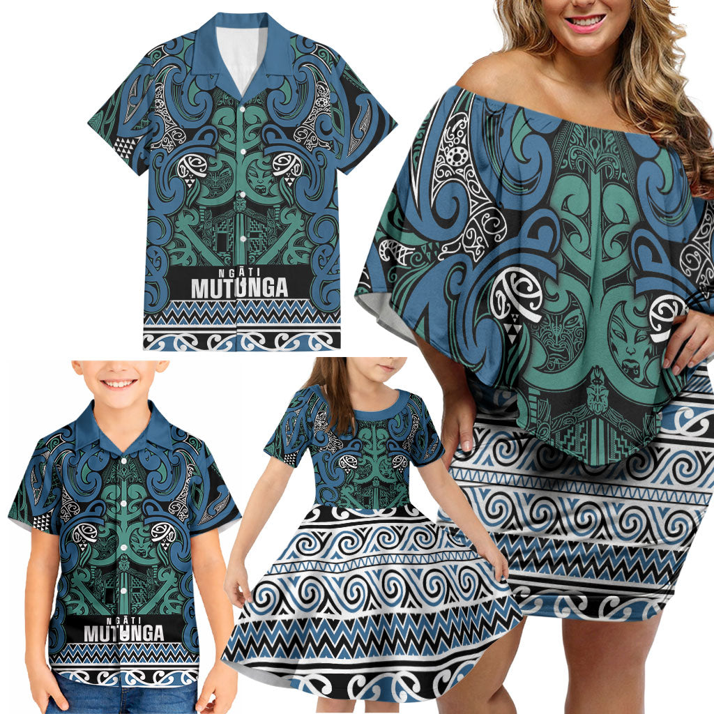 Aotearoa Iwi Ngati Mutunga Family Matching Off Shoulder Short Dress and Hawaiian Shirt Maori Wharenui House Tribal Pattern LT9 - Polynesian Pride