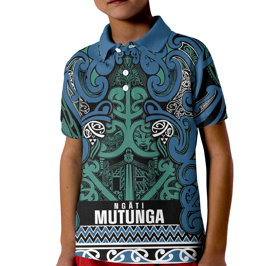 Aotearoa Iwi Ngati Mutunga Kid Polo Shirt Maori Wharenui House Tribal Pattern LT9 Kid Ocean Blue - Polynesian Pride