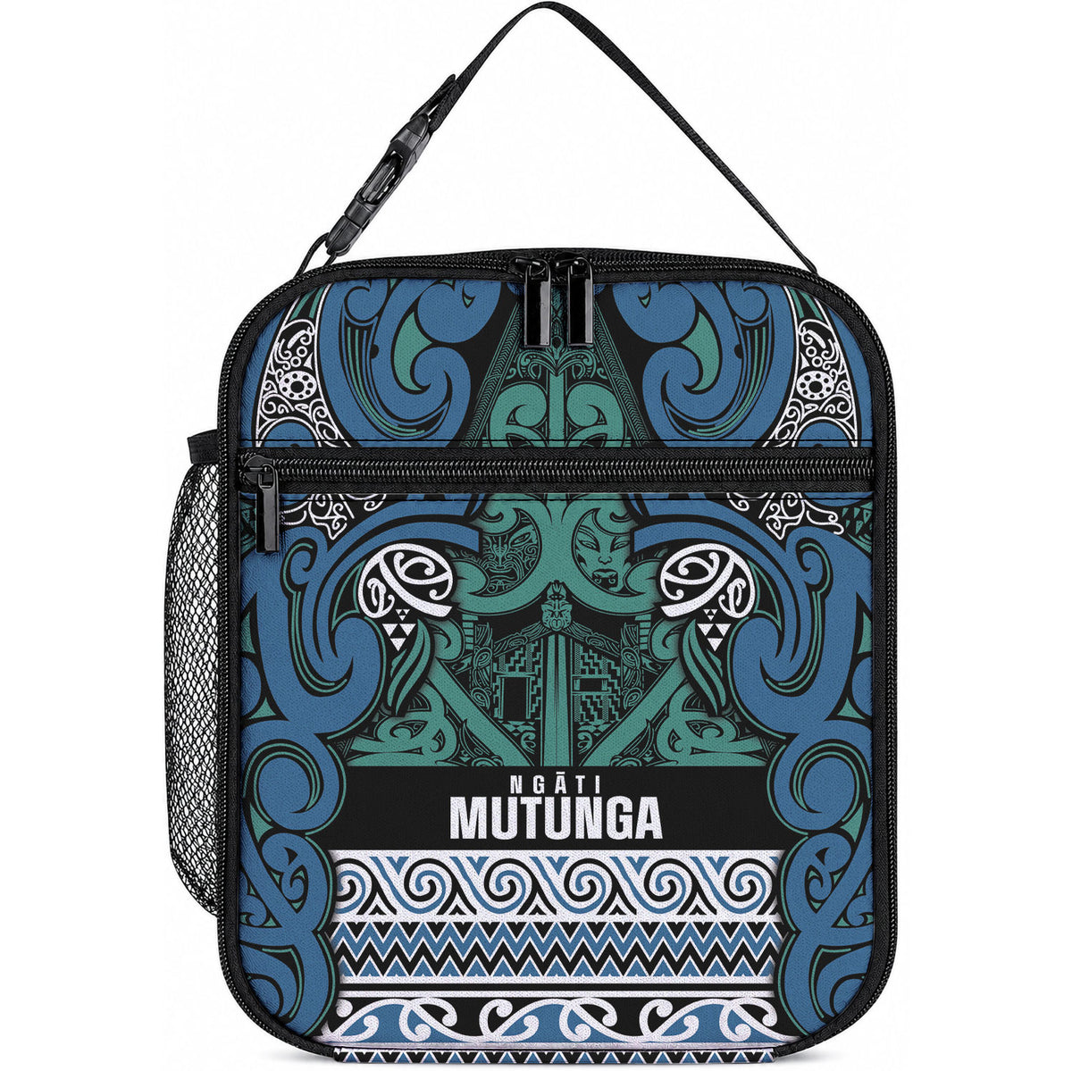 Aotearoa Iwi Ngati Mutunga Lunch Bag Maori Wharenui House Tribal Pattern LT9 10.2 × 8.3 × 4.3 inch Ocean Blue - Polynesian Pride