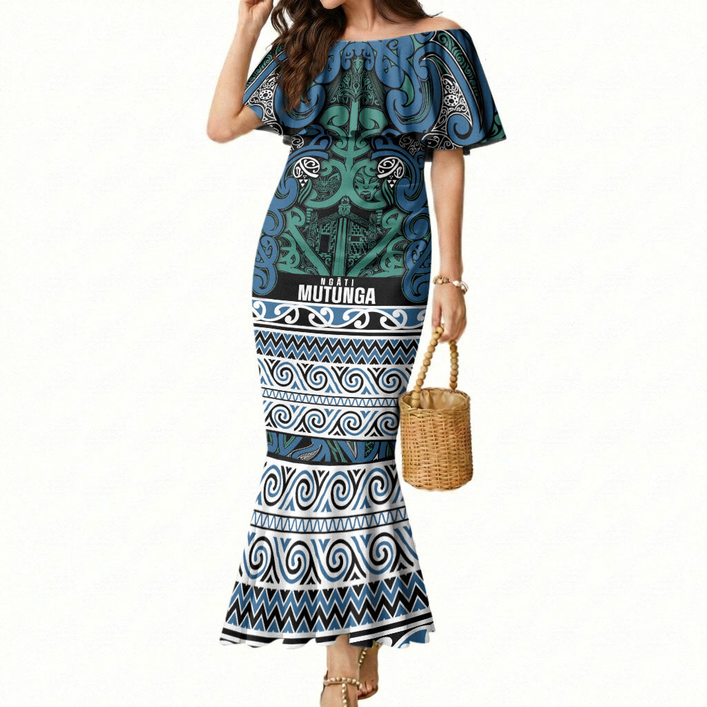 Aotearoa Iwi Ngati Mutunga Mermaid Dress Maori Wharenui House Tribal Pattern LT9 Women Ocean Blue - Polynesian Pride