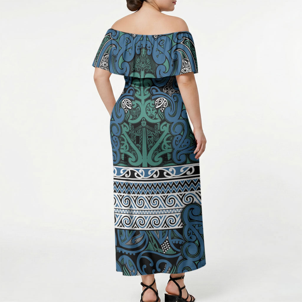 Aotearoa Iwi Ngati Mutunga Off Shoulder Maxi Dress Maori Wharenui House Tribal Pattern LT9 - Polynesian Pride