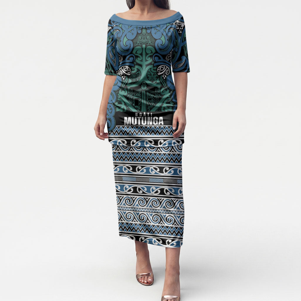 Aotearoa Iwi Ngati Mutunga Puletasi Maori Wharenui House Tribal Pattern LT9 Long Dress Ocean Blue - Polynesian Pride