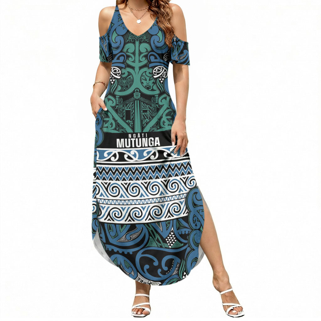 Aotearoa Iwi Ngati Mutunga Summer Maxi Dress Maori Wharenui House Tribal Pattern LT9 Women Ocean Blue - Polynesian Pride