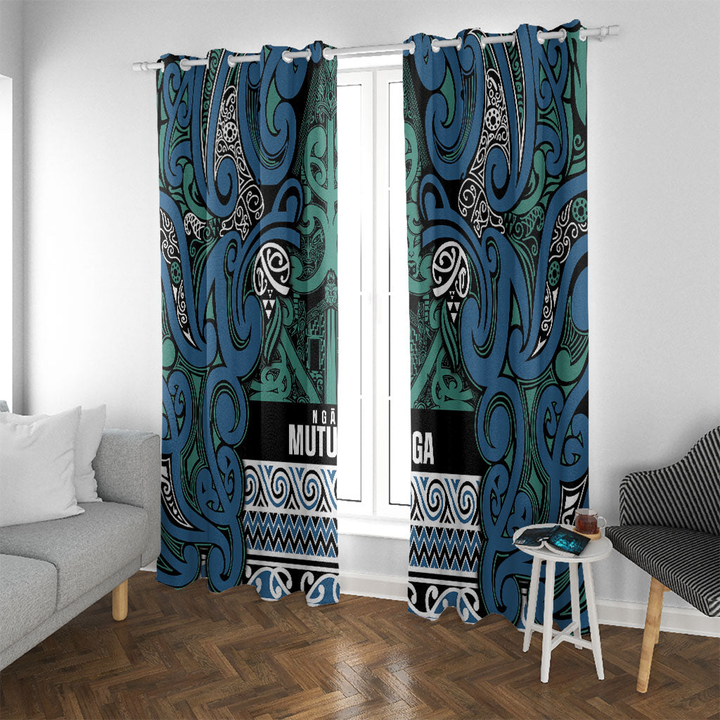 Aotearoa Iwi Ngati Mutunga Window Curtain Maori Wharenui House Tribal Pattern LT9 With Grommets Ocean Blue - Polynesian Pride