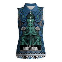 Aotearoa Iwi Ngati Mutunga Women Sleeveless Polo Shirt Maori Wharenui House Tribal Pattern LT9 Female Ocean Blue - Polynesian Pride