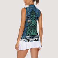 Aotearoa Iwi Ngati Mutunga Women Sleeveless Polo Shirt Maori Wharenui House Tribal Pattern LT9 - Polynesian Pride