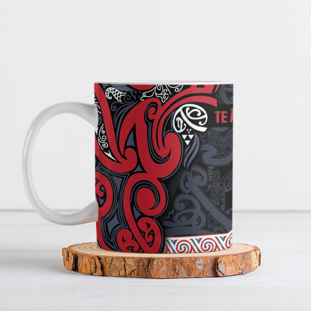 Aotearoa Iwi Te ati Awa Ceramic Mug Maori Wharenui House Tribal Pattern LT9 Bright Red - Polynesian Pride