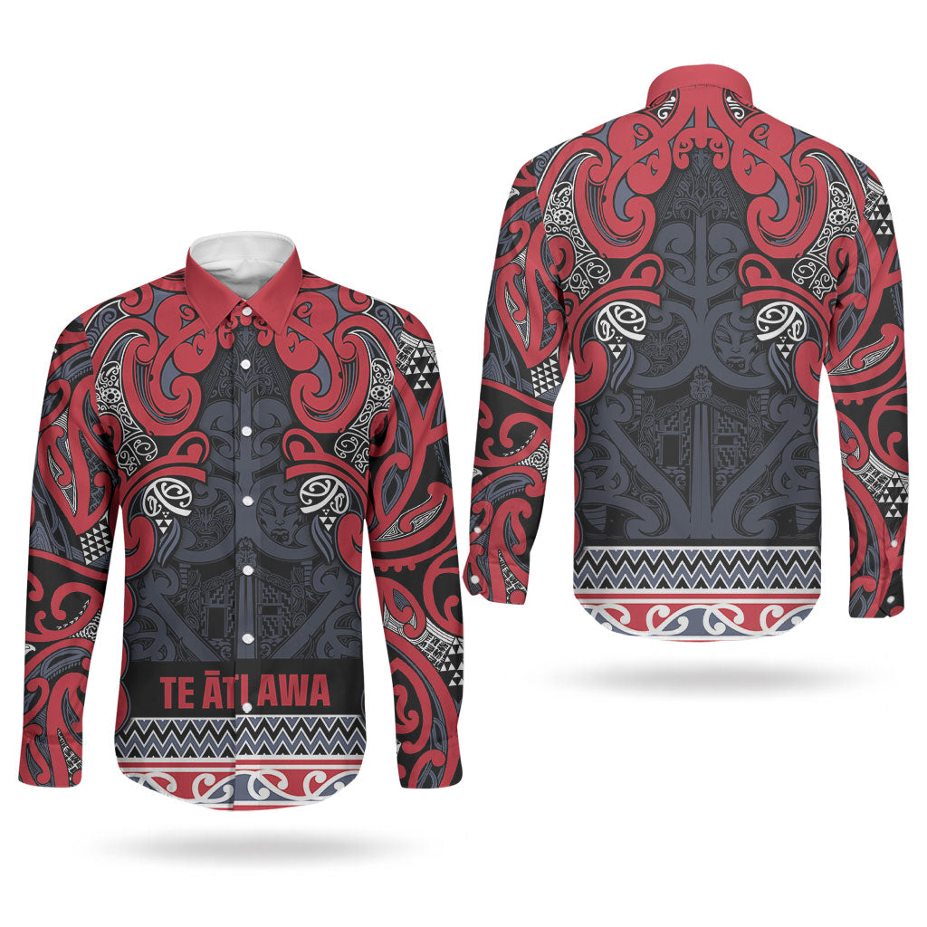 Aotearoa Iwi Te ati Awa Couples Matching Mermaid Dress and Long Sleeve Button Shirt Maori Wharenui House Tribal Pattern LT9 - Polynesian Pride