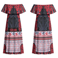 Aotearoa Iwi Te ati Awa Couples Matching Off Shoulder Maxi Dress and Long Sleeve Button Shirt Maori Wharenui House Tribal Pattern LT9 - Polynesian Pride