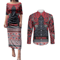 Aotearoa Iwi Te ati Awa Couples Matching Puletasi and Long Sleeve Button Shirt Maori Wharenui House Tribal Pattern LT9 Bright Red - Polynesian Pride