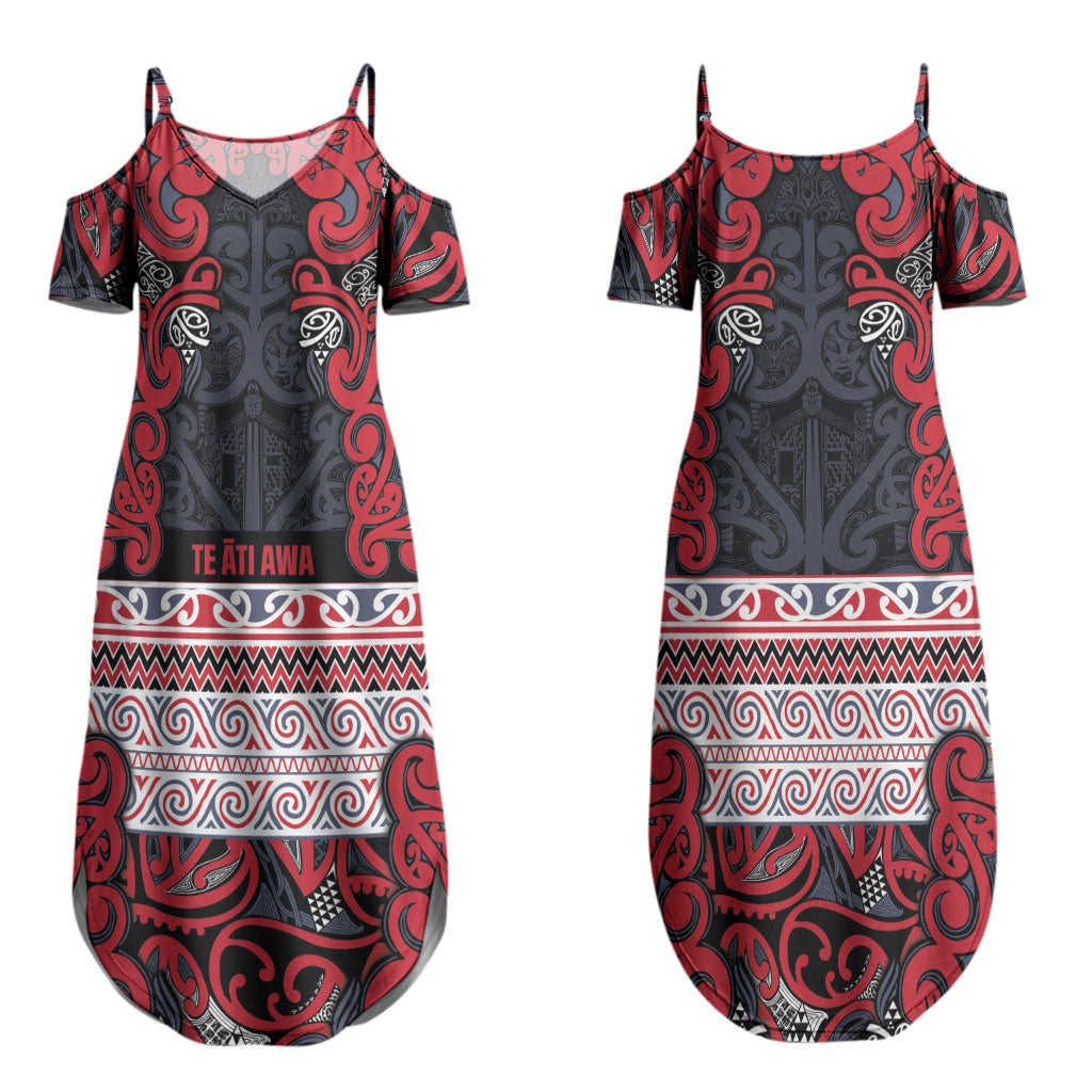 Aotearoa Iwi Te ati Awa Couples Matching Summer Maxi Dress and Long Sleeve Button Shirt Maori Wharenui House Tribal Pattern LT9 - Polynesian Pride