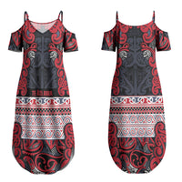 Aotearoa Iwi Te ati Awa Couples Matching Summer Maxi Dress and Long Sleeve Button Shirt Maori Wharenui House Tribal Pattern LT9 - Polynesian Pride