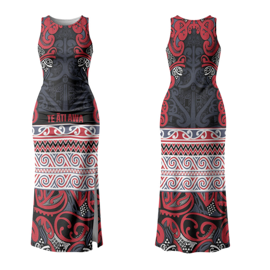 Aotearoa Iwi Te ati Awa Couples Matching Tank Maxi Dress and Long Sleeve Button Shirt Maori Wharenui House Tribal Pattern LT9 - Polynesian Pride