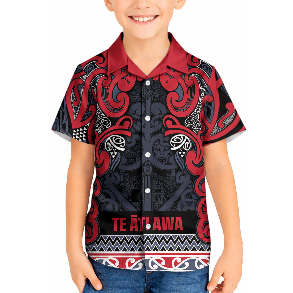Aotearoa Iwi Te ati Awa Kid Hawaiian Shirt Maori Wharenui House Tribal Pattern LT9 Kid Bright Red - Polynesian Pride