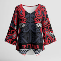 Aotearoa Iwi Te ati Awa Kimono Sleeve Blouse Maori Wharenui House Tribal Pattern LT9 Female Bright Red - Polynesian Pride