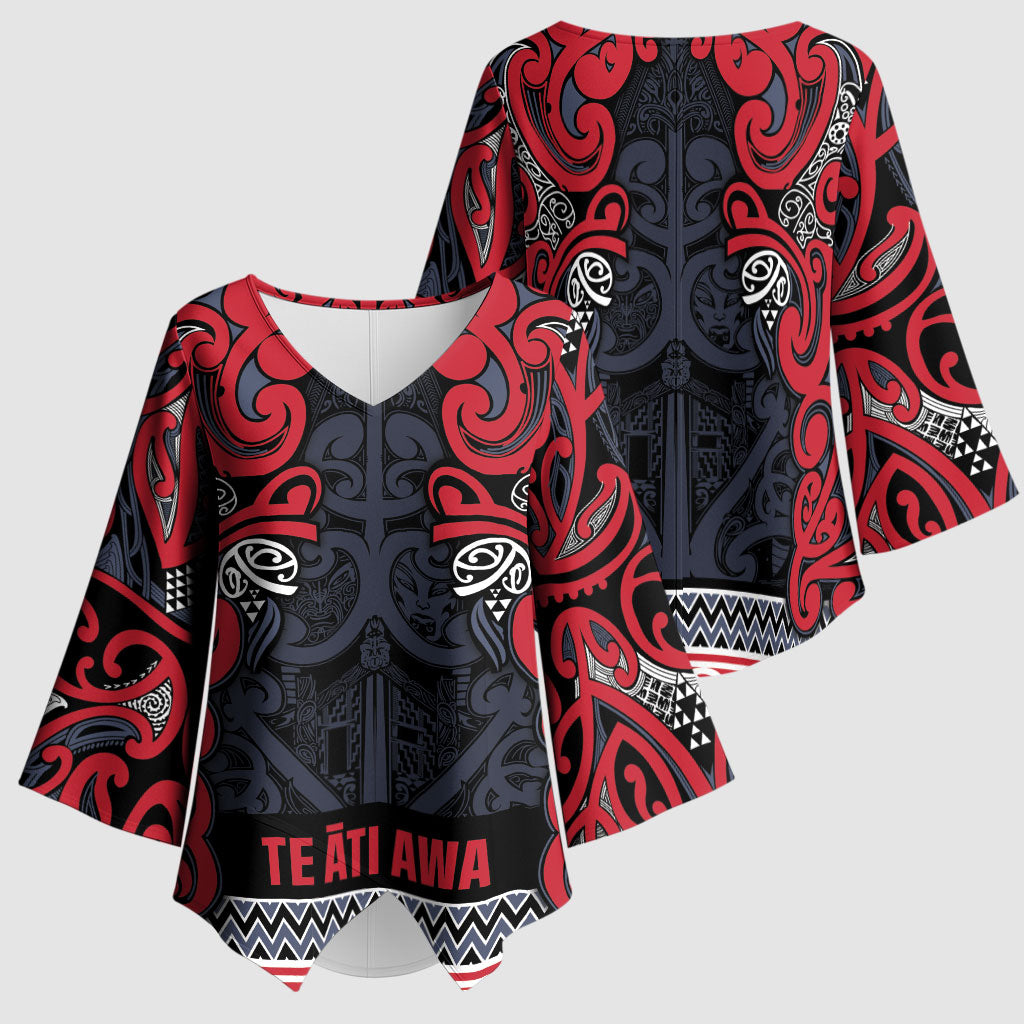 Aotearoa Iwi Te ati Awa Kimono Sleeve Blouse Maori Wharenui House Tribal Pattern LT9 - Polynesian Pride