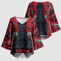 Aotearoa Iwi Te ati Awa Kimono Sleeve Blouse Maori Wharenui House Tribal Pattern LT9 - Polynesian Pride