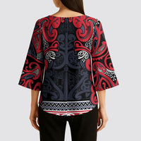 Aotearoa Iwi Te ati Awa Kimono Sleeve Blouse Maori Wharenui House Tribal Pattern LT9 - Polynesian Pride