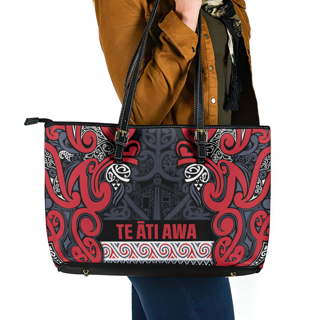 Aotearoa Iwi Te ati Awa Leather Tote Bag Maori Wharenui House Tribal Pattern LT9 - Polynesian Pride