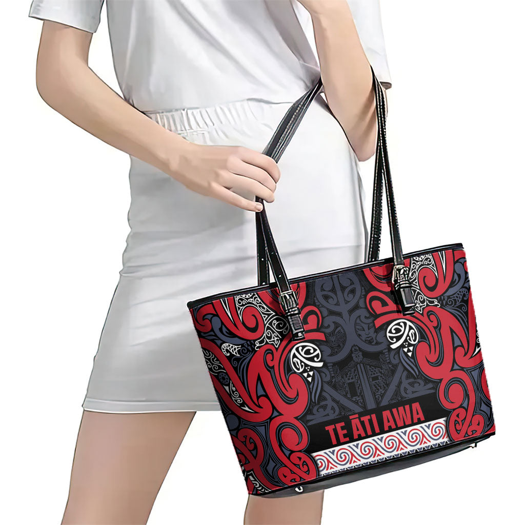 Aotearoa Iwi Te ati Awa Leather Tote Bag Maori Wharenui House Tribal Pattern LT9 - Polynesian Pride