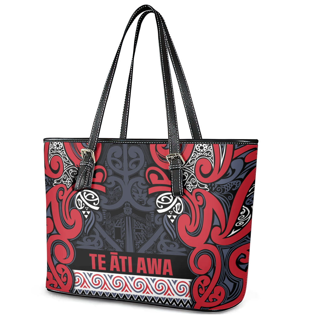 Aotearoa Iwi Te ati Awa Leather Tote Bag Maori Wharenui House Tribal Pattern LT9 - Polynesian Pride