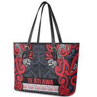 Aotearoa Iwi Te ati Awa Leather Tote Bag Maori Wharenui House Tribal Pattern LT9 - Polynesian Pride