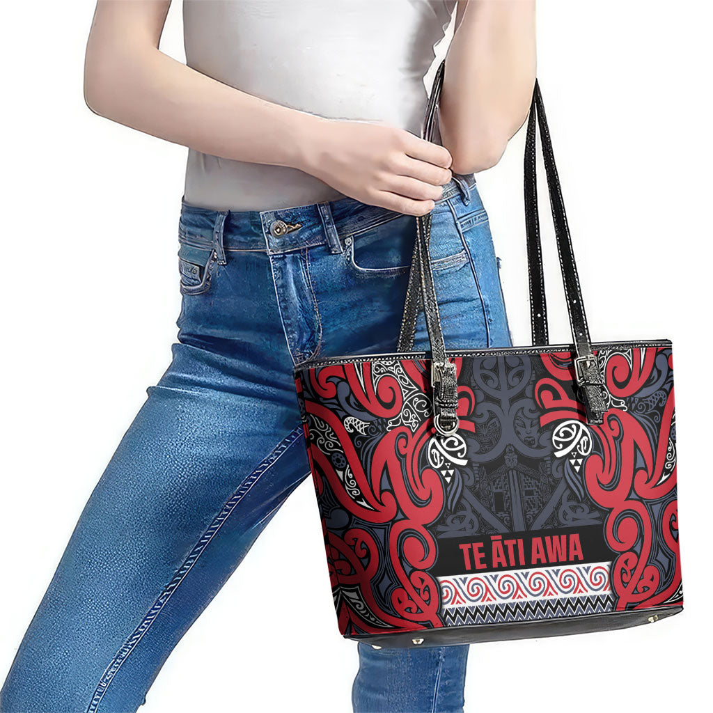 Aotearoa Iwi Te ati Awa Leather Tote Bag Maori Wharenui House Tribal Pattern LT9 - Polynesian Pride