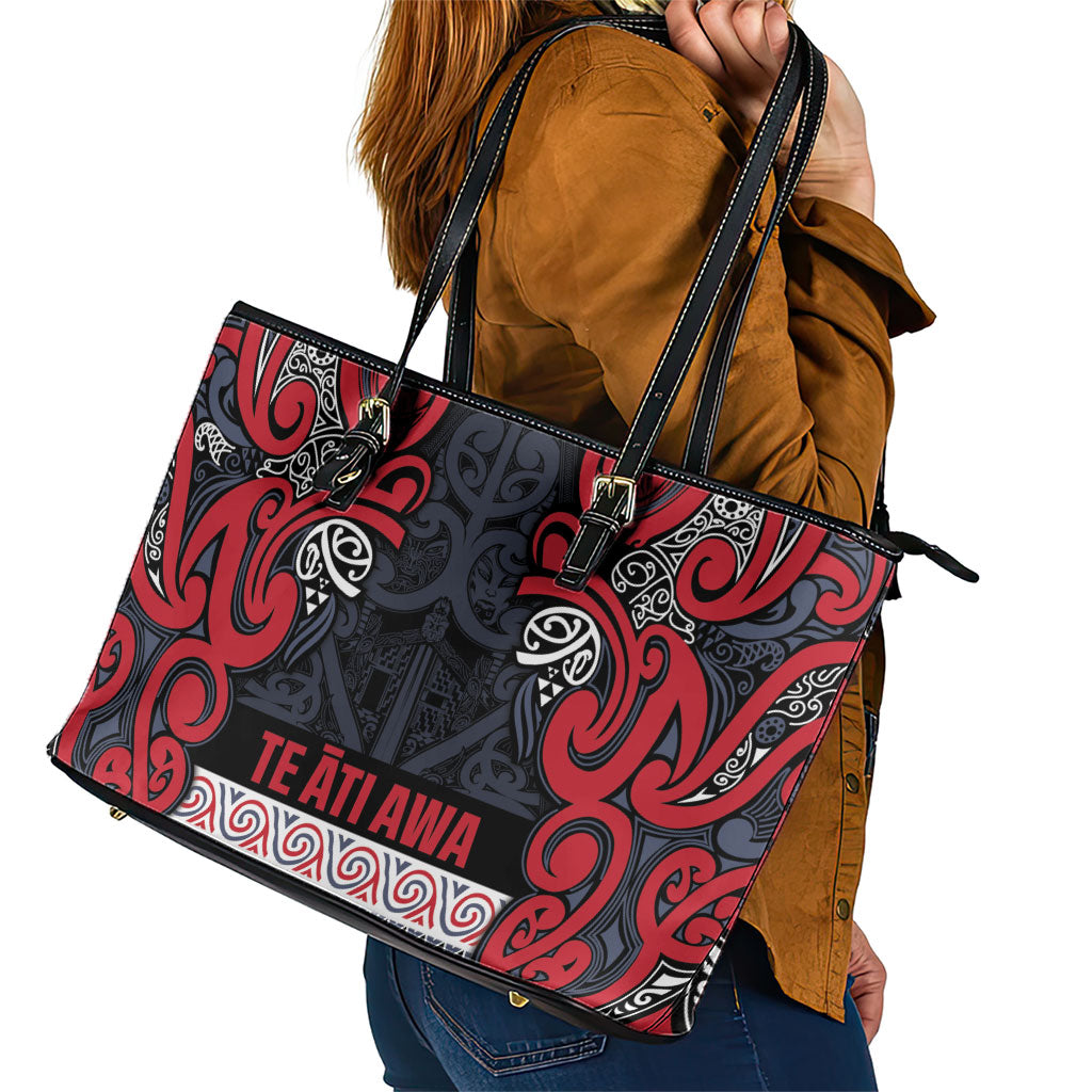 Aotearoa Iwi Te ati Awa Leather Tote Bag Maori Wharenui House Tribal Pattern LT9 - Polynesian Pride