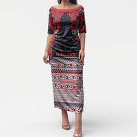 Aotearoa Iwi Te ati Awa Puletasi Maori Wharenui House Tribal Pattern LT9 Long Dress Bright Red - Polynesian Pride