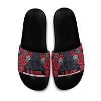 Aotearoa Iwi Te ati Awa Slide Sandals Maori Wharenui House Tribal Pattern LT9 Bright Red - Polynesian Pride