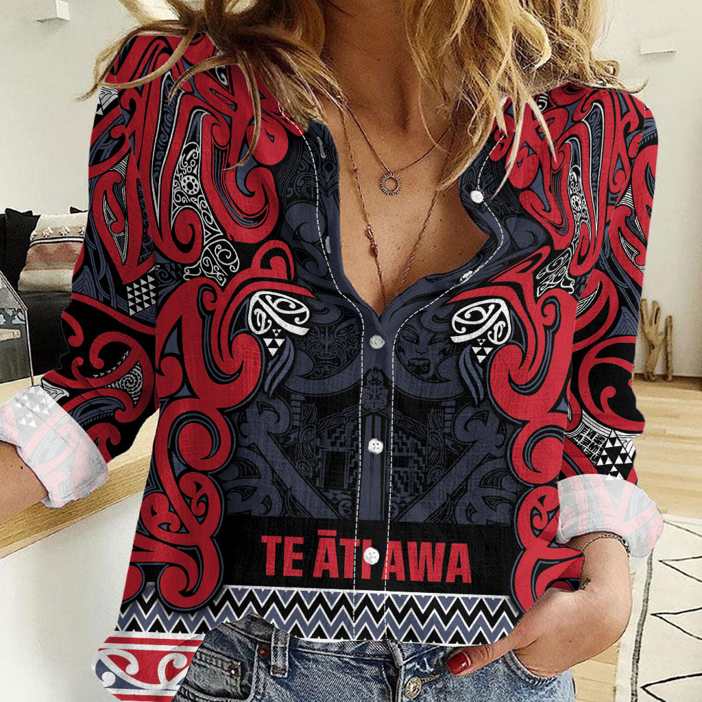 Aotearoa Iwi Te ati Awa Women Casual Shirt Maori Wharenui House Tribal Pattern LT9 Female Bright Red - Polynesian Pride