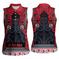 Aotearoa Iwi Te ati Awa Women Sleeveless Polo Shirt Maori Wharenui House Tribal Pattern LT9 - Polynesian Pride