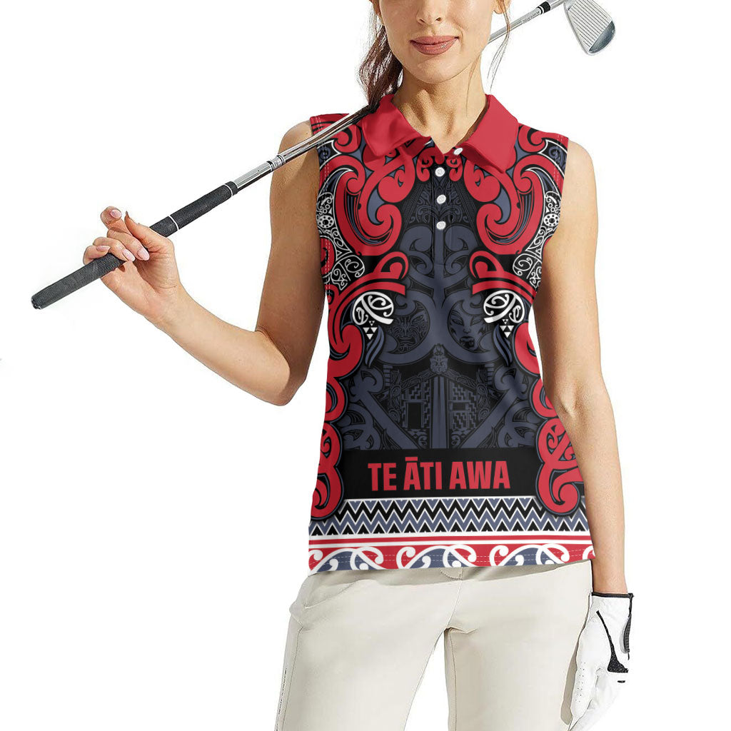 Aotearoa Iwi Te ati Awa Women Sleeveless Polo Shirt Maori Wharenui House Tribal Pattern LT9 - Polynesian Pride