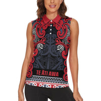 Aotearoa Iwi Te ati Awa Women Sleeveless Polo Shirt Maori Wharenui House Tribal Pattern LT9 - Polynesian Pride